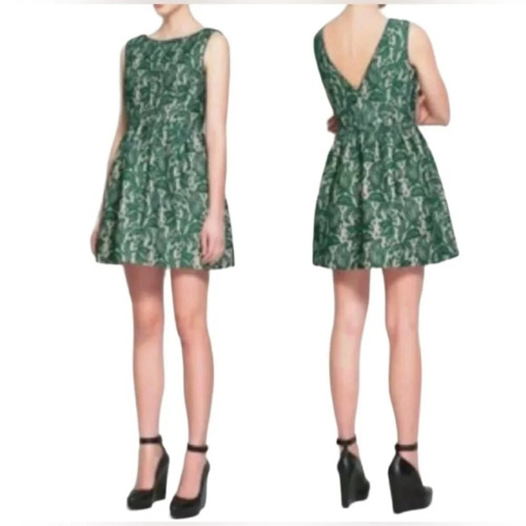 ZARA XS Green Lace Tulip Dress Sleeveless Backless Lined Fit Flare Sheath Boho - Picture 2 of 13